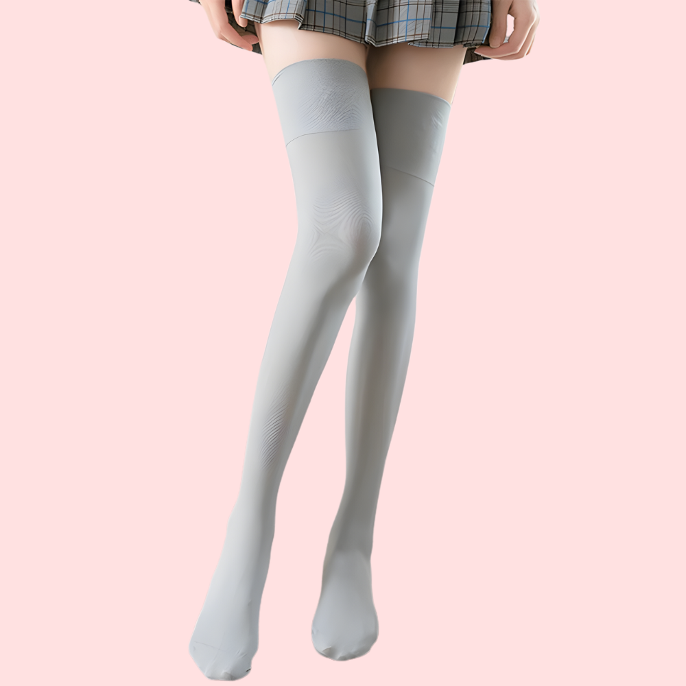 StretchFit Comfort Thigh-High Stockings Duo (Grey + Black) – Pack of 2